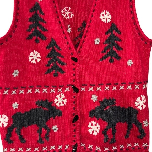 Coldwater Creek Red Moose Snow Christmas Holiday Vest Wool Women’s 1X Winter - Picture 2 of 11